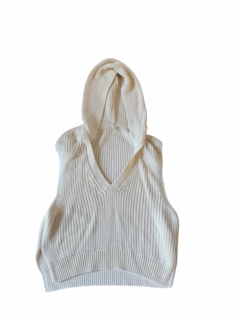 Pilcro Cream V-Neck Hooded Knit Sweater Vest